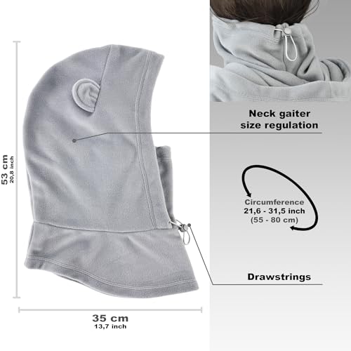 Fleece Balaclava Over Helmet - Warm Helmet Ninja Hood - Snowboard Hooded Hat Neck Gaiter Ski Mask - color: Gray-earsup, size: One Size