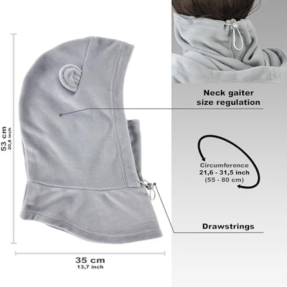 Fleece Balaclava Over Helmet - Warm Helmet Ninja Hood - Snowboard Hooded Hat Neck Gaiter Ski Mask - color: Gray-earsup, size: One Size