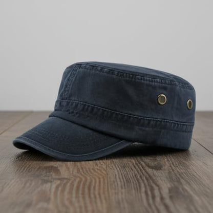 Army Cadet Cap for Men Women Military Flat Top Cap Adjustable Cotton Basic Baseball Cap - color: Navy Blue