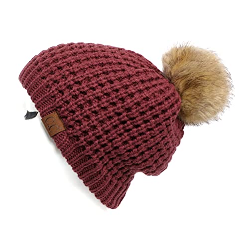 C.C Hatsandscarf Exclusives Unisex Solid Ribbed Beanie with Pom (HAT-43) - color: A Waffle Stitch Pattern-monaco