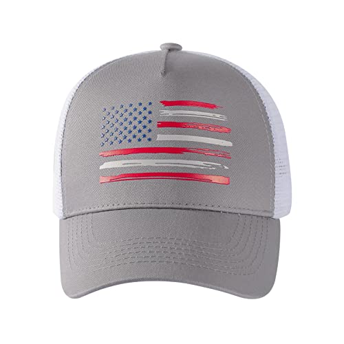 Baseball Cap, American Flag Trucker Hat for Men Women, Breathable Adjustable Fit Outdoor Mesh Snapback Hats - color: Gray/Us Flag
