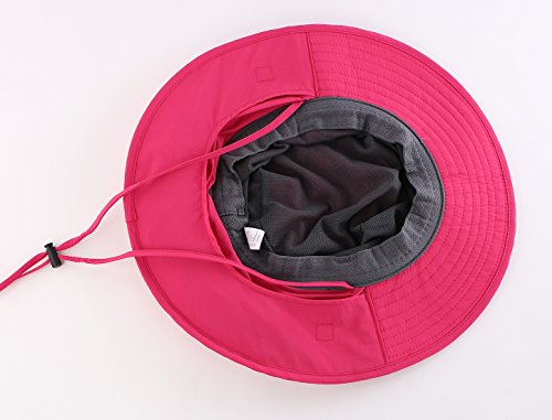 Home Prefer Outdoor UPF50+ Mesh Sun Hat Wide Brim Fishing Hat with Neck Flap Sun Hat for Men Women - color: Rose Red
