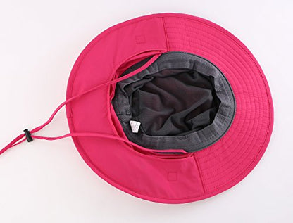 Home Prefer Outdoor UPF50+ Mesh Sun Hat Wide Brim Fishing Hat with Neck Flap Sun Hat for Men Women - color: Rose Red