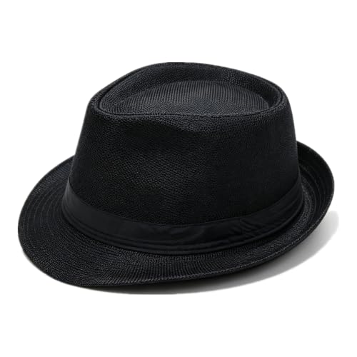 Unisex Classic 1920s Fedora Hat Short Brim Panama Trilby Hat Casual Jazz Cap for Men Women - color: Black, size: Medium-Large
