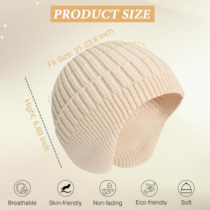 Beanie Hat with Earflap for Men Women, Soft Warm Knit Skull Caps Unisex Fashion Outdoor Winter Hats - color: Beige