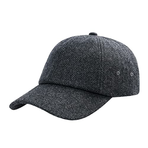 BOTVELA Men Wool Adjustable Tweed Baseball Cap - color: Herringbone Grey