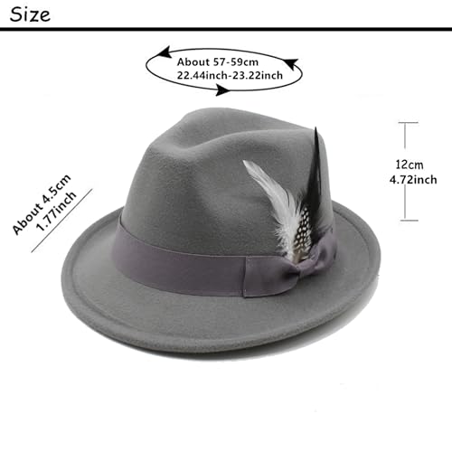 LIDHAY Classic Fedora Hats for Men & Women Vintage Style Short Brim Felt Hat Panama Fedora Hats with Bands - color: Light Grey