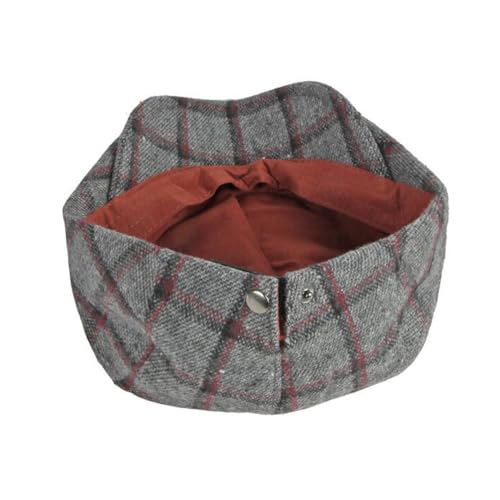 Newsboy Hat for Men Flat Cap Adjustable Tweed Ivy Gatsby Cabbie Hat - color: Grey-red Plaid