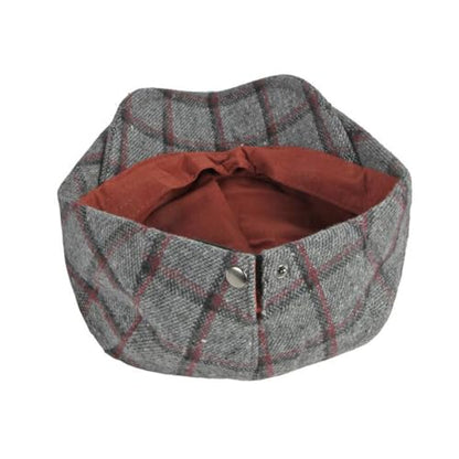 Newsboy Hat for Men Flat Cap Adjustable Tweed Ivy Gatsby Cabbie Hat - color: Grey-red Plaid