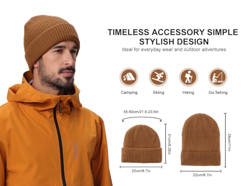 Home Prefer Rib Knit Beanie Hat for Men and Women Cuffed Beanie Winter Hat - color: Black+khaki
