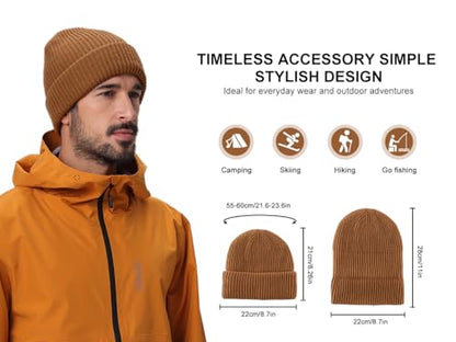 Home Prefer Rib Knit Beanie Hat for Men and Women Cuffed Beanie Winter Hat - color: Black+khaki