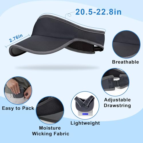 Sports Sun Visor Hat for Women Men, Lightweight Quick-Dry Sun Hat - color: Grey