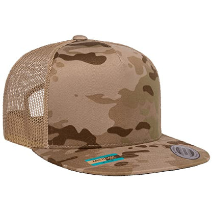 Yupoong 5-Panel YP Classic Trucker Cap | High Profile Flat Visor Snapback - color: Multicam Arid Tan