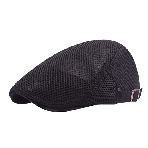 Lifup Unisex Mesh Newsboy Hat Breathable Summer Flat Cap - color: Black 1