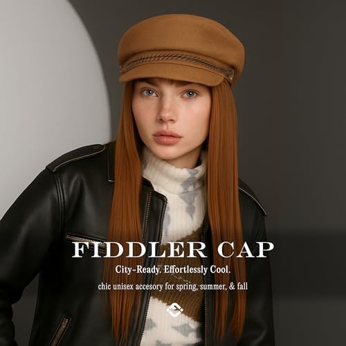 Funky Junque Greek Fisherman Newsboy Cap, Cotton Captains Bakerboy Hat - color: Wool - Camel