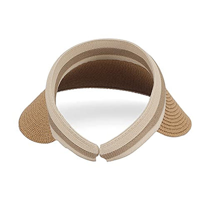 Women Summer Sun Hat Lady's Portable Beach Visor Bowknot Straw Hat - color: Khaki4