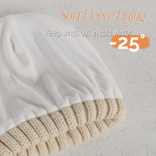 FURTALK Winter Beanie Hats for Women Fleece Lined Pom Pom Knitted Warm Beanie Caps - color: Beige