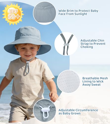 American Trends Baby Sun Hat UPF 50+ Wide Brim Bucket Hat for Boys Girls - color: A 1 Gray, size: 6-24 Months