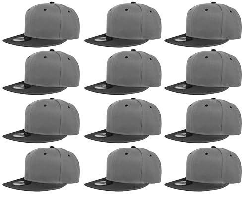 Gelante Plain Blank Flat Brim Adjustable Snapback Baseball Caps Wholesale LOT 12 Pack - color: Light Gray/Black