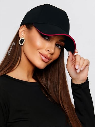 Sandwich Brim High Crown Baseball Cap – Logo-Free – Deep Fit Structured Hat for Men & Women – Minimalist Design - color: Black / Red