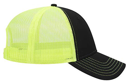 OTTO 6 Panel Low Profile Contrast Vertical Mesh Back Cap - color: Blk/Blk/N.ylw
