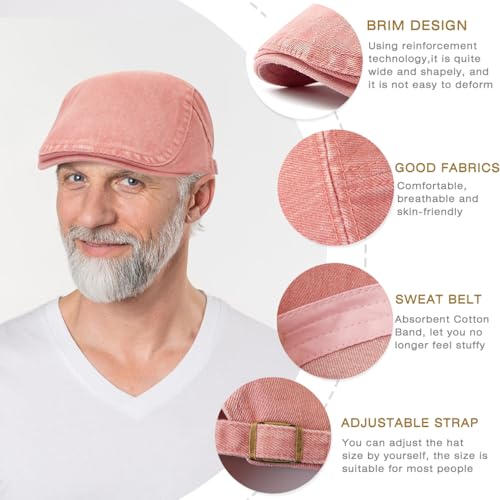 Mens Denim Cotton Newsboy Cap Ivy Gatsby Driving Hunting Cabbie Hat - color: Pink