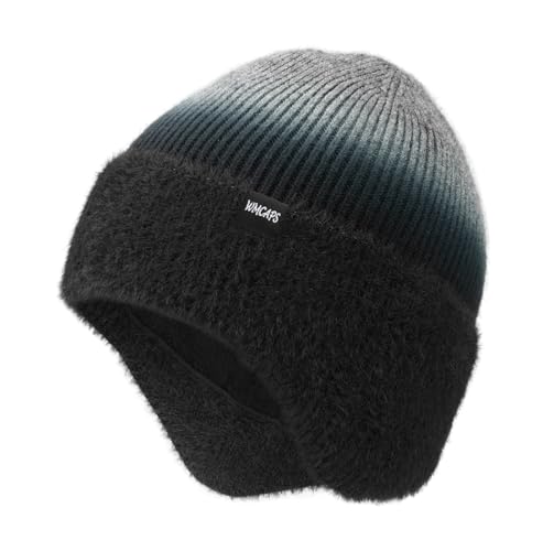 Wmcaps Winter Fleece Lined Beanie with Earflaps for Men Women Outdoor - color: Tie Dye Black