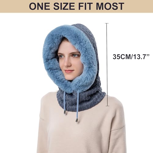 HUAMULAN Women Cable Knit Balaclavas Winter Fleece Lined Beanie Hat - color: Blue