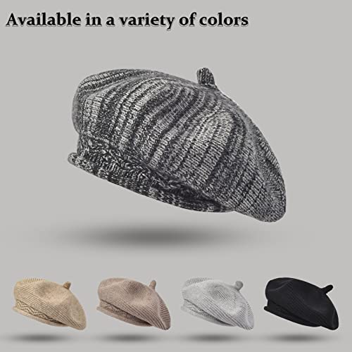 FENELY Beret Hat for Women, French Style Beanie Winter Fashion Warm Thickened Lining Knit Cap - color: Black-white