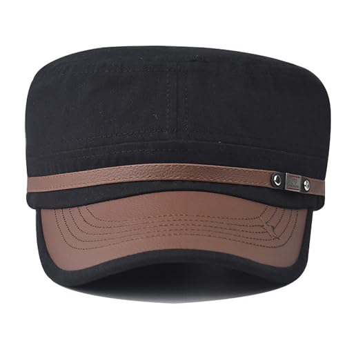 Cadet Army Cap for Men Women Military Adjustable Unisex Flat Top Hat - color: Black