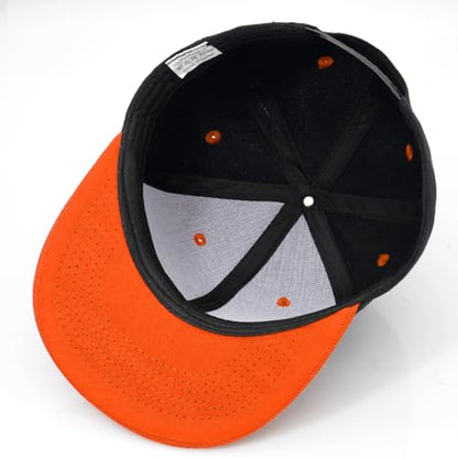 Snapback Hat Flat Bill Visor Hats Adjustable Hip Hop Baseball Cap for Women Men - color: Black Orange