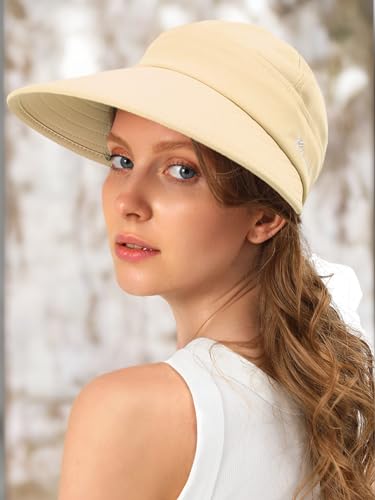 Sun Hats for Women Wide Brim Visor UV Protection Beach Summer Packable Cap - color: Beige