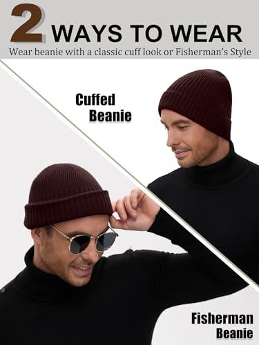 Wool Short Fisherman Beanie for Men Women Double Cuffed Skull Caps - color: 1pcs-dark Coffee