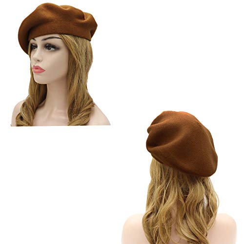 Wheebo Reversible Solid Color French Beret Hat for Women and Girls - color: Chocolate