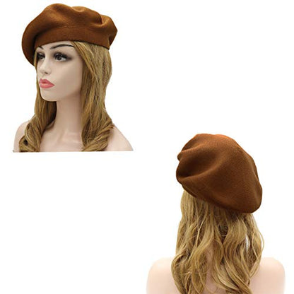 Wheebo Reversible Solid Color French Beret Hat for Women and Girls - color: Chocolate