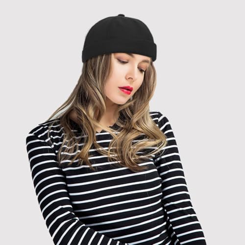 DIYDECAL 3 Pack Mens Brimless Skullcap Sailor Docker Cap Rolled Cuff Retro Beanie Hat - color: Black