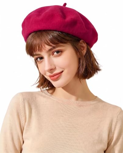 French Beret Hats for Women Men - Classic Wool Beanie Winter Cap - color: Soft Pink