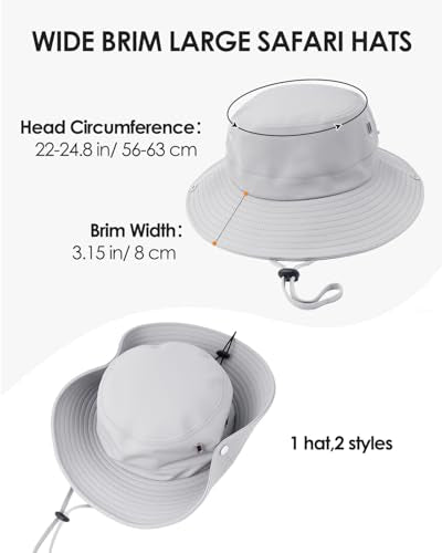 Zylioo XL XXL Boonie Hat for Big Heads, UPF50+ Wide Brim Sun Hat - color: Grey, size: X-Large
