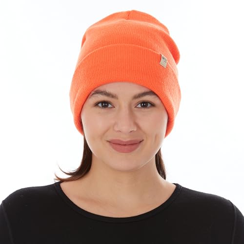 100% Merino Wool - Midweight Everyday Knit Cuff Beanie - Warm Winter Hat - color: Blaze Orange
