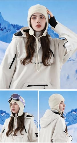 Mens Womens Warm Fleece Beanie Soft Winter Hat with Ear Flaps Windproof Ski Snow Cycling Skull Cap Helmet Liner - color: Beige