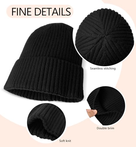 HiRui Knit Beanie for Men Women Kids, Winter Hats Warm Classic Daily Skull Caps - color: Black
