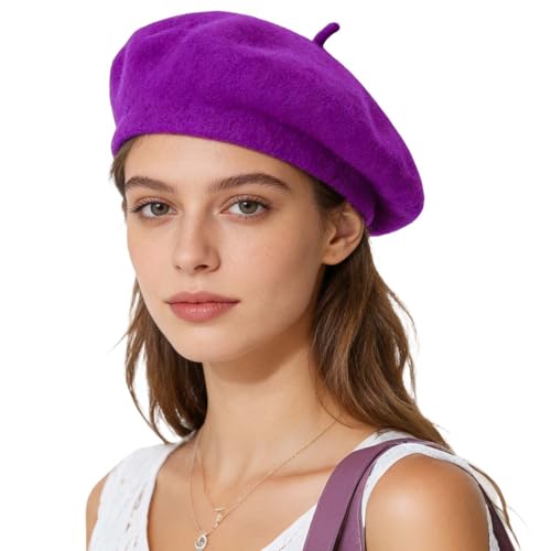 Jolbndcv 6PCS Beret, French Beanie, Outdoor, Winter, Fashion Lady Hat - color: Magenta