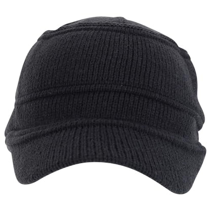 Army Style Acrylic Cadet Winter Beanie Hat with Visor - color: Dark Grey