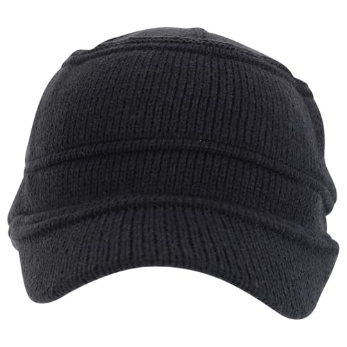 Army Style Acrylic Cadet Winter Beanie Hat with Visor - color: Dark Grey