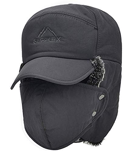 Mens Winter Thermal Trapper Hat Russian Ushanka Ski Hunting Dad Cap Ear Flaps Motorcycle Cycling Mask Women Warm Fur Snow Hat - color: Grey, Solid