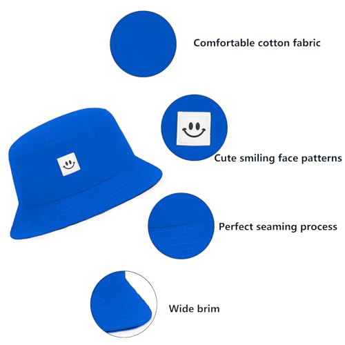 Kids Sun Hat Smile Face Bucket Hat for Girls Boys Summer Sun Protection Cotton Unisex Beach Cap - color: Sky Blue