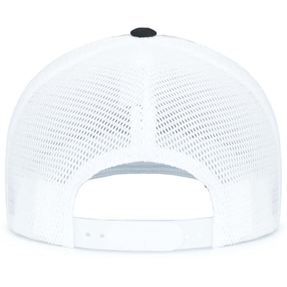 Pacific Headwear Contrast Stitch Trucker Pacflex Snapback Cap - color: Black/White/Black