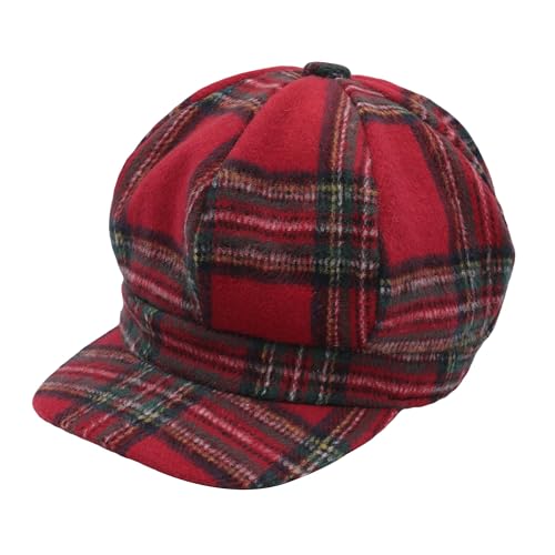 ZLYC Women Classic Newsboy Cap Visor 8 Panel Gatsby Cabbie Paperboy Hat - color: Tartan Plaid Red
