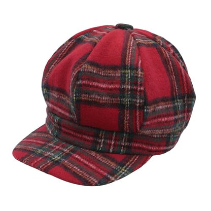 ZLYC Women Classic Newsboy Cap Visor 8 Panel Gatsby Cabbie Paperboy Hat - color: Tartan Plaid Red