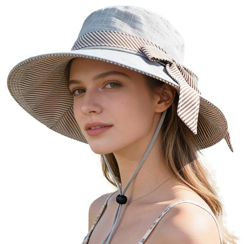 Sun Hats for Women Roll-up Wide Brim Summer Beach Hat Foldable Floppy Cotton Hat - color: Light Grey Cotton